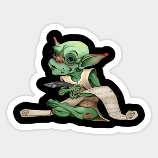 Goblin Scribe with Quill, Scroll, and Glasses Sticker